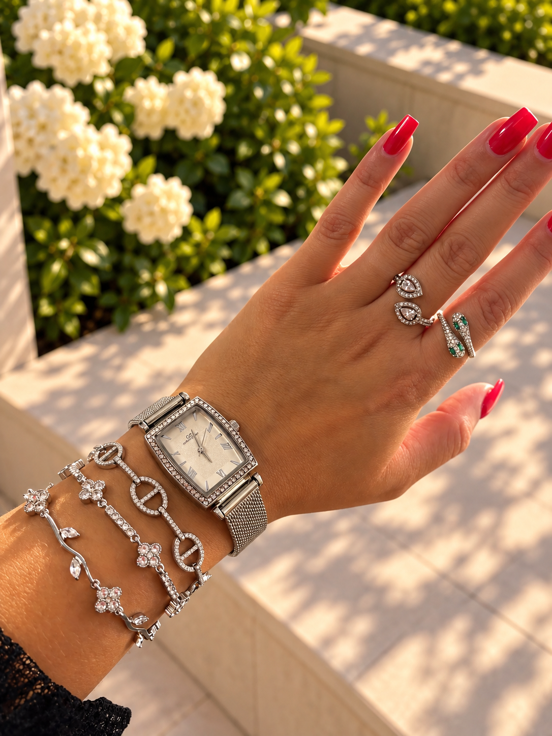 Bague Double Goutte Réglable – Argenté