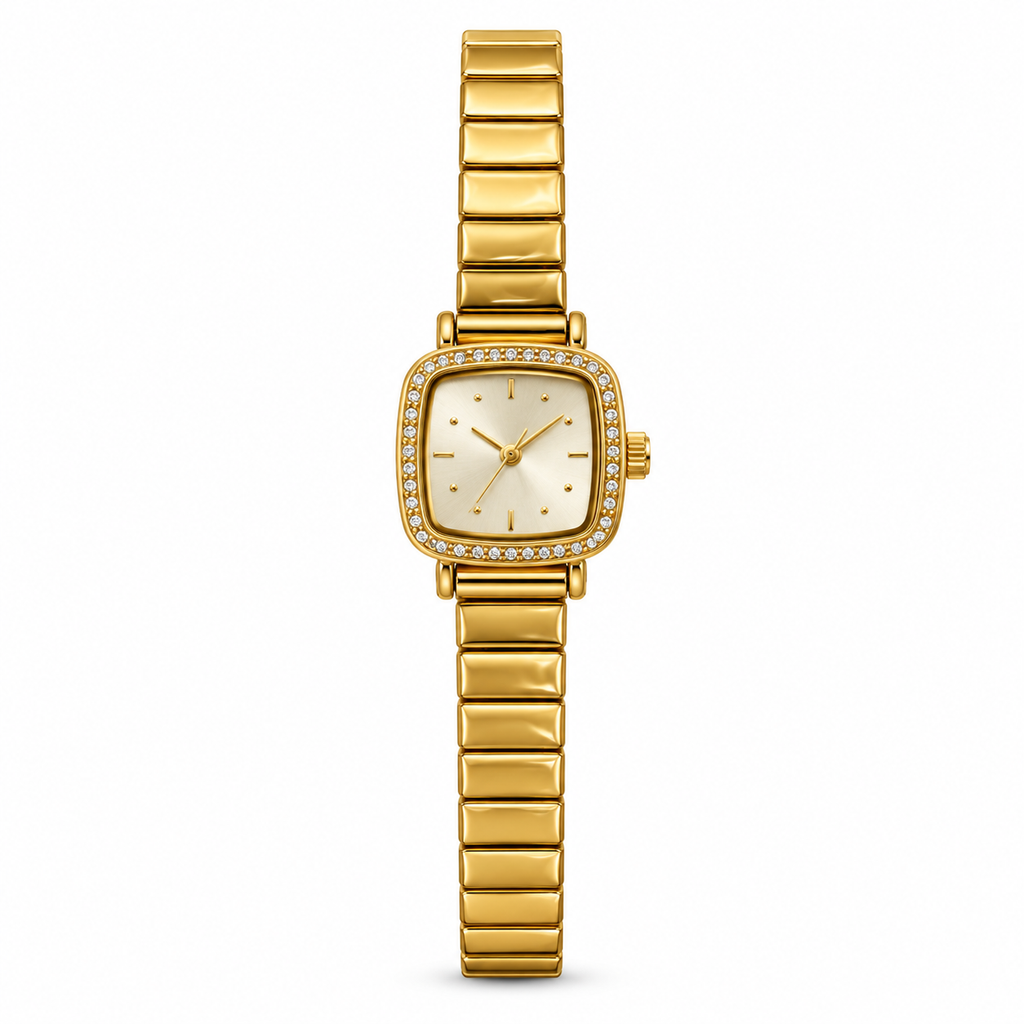 Montre Éclat Carrée Dorée – Bracelet à Maillons