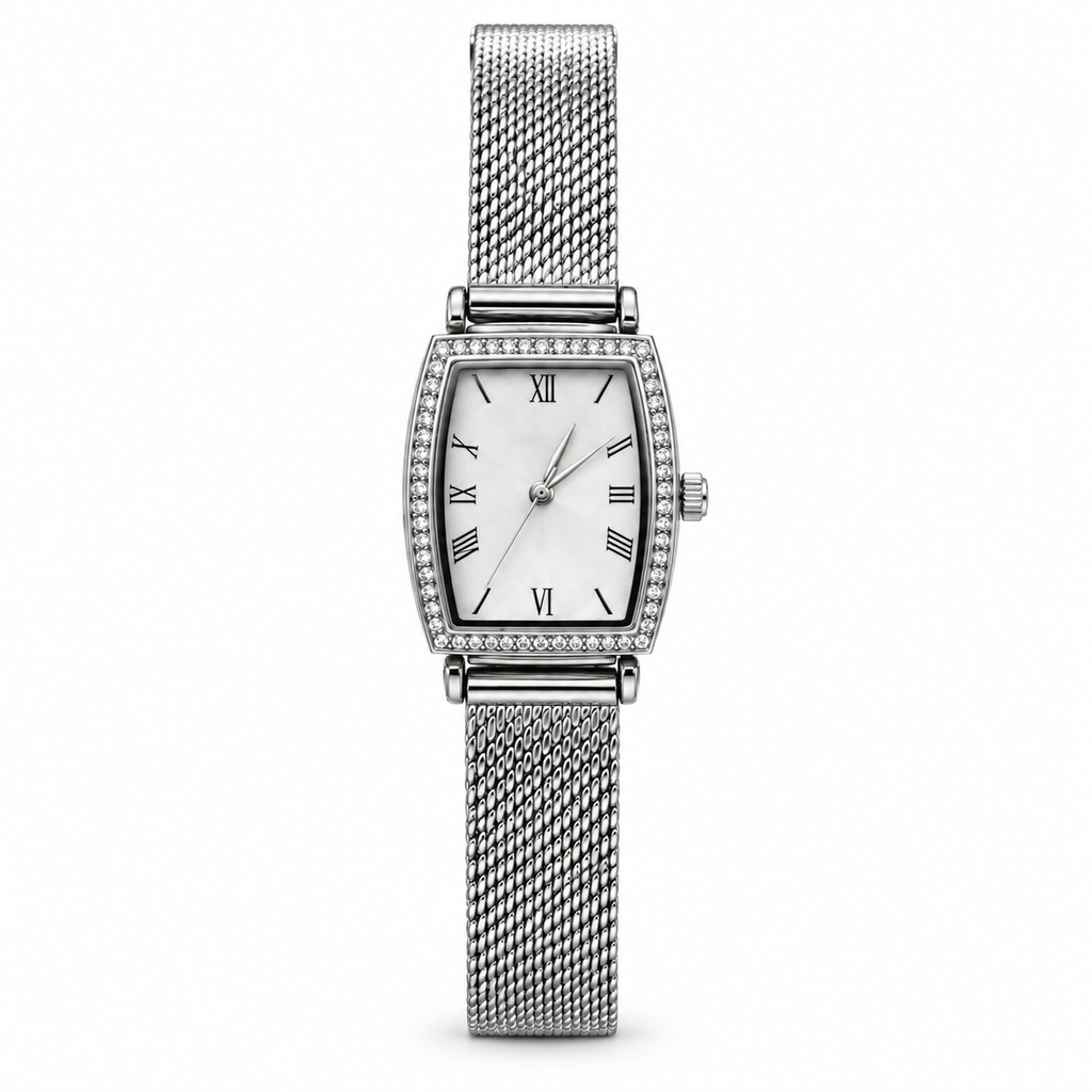 Montre Prestige Argentée – Cadran Blanc & Cristaux