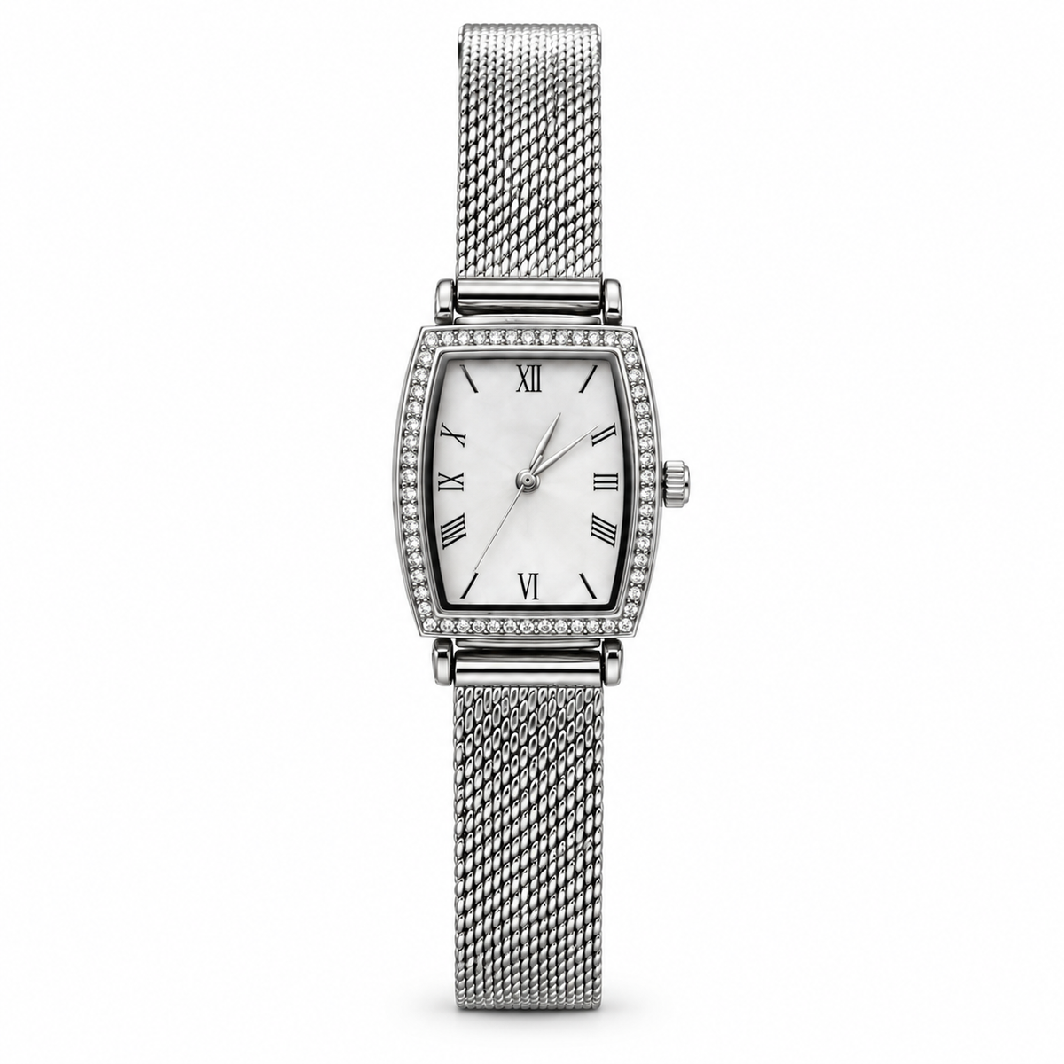 Montre Prestige Argentée – Cadran Blanc & Cristaux