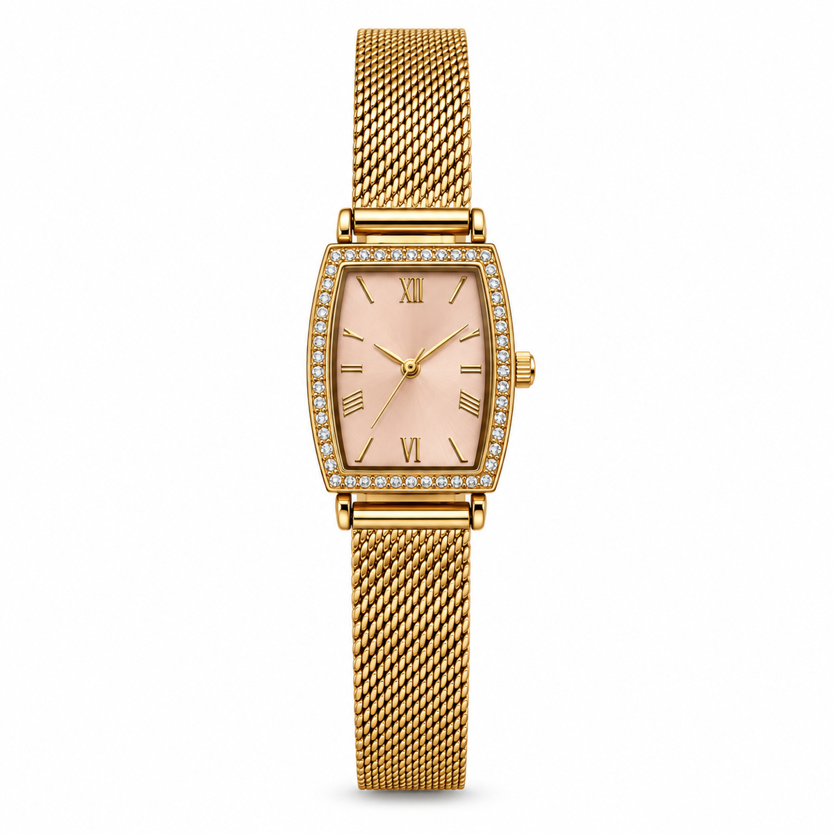 Montre Prestige Dorée – Cadran Rose & Cristaux