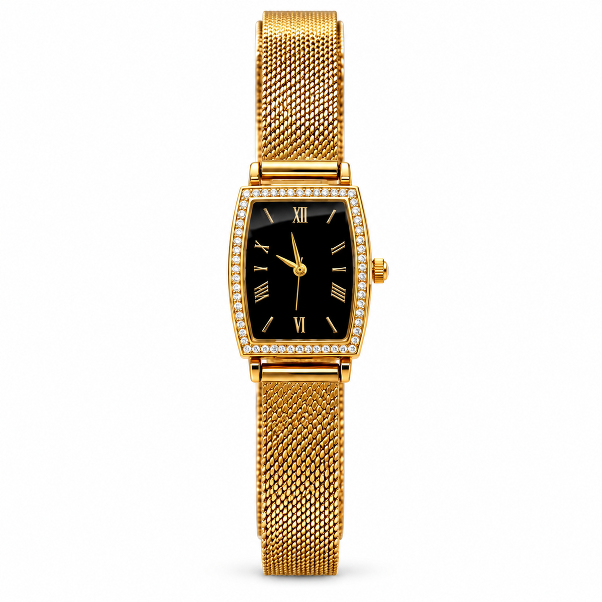 Montre Prestige Dorée – Cadran Noir &amp; Cristaux