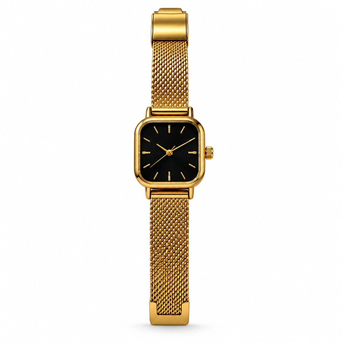 Montre Élégance Carrée Dorée – Cadran Noir