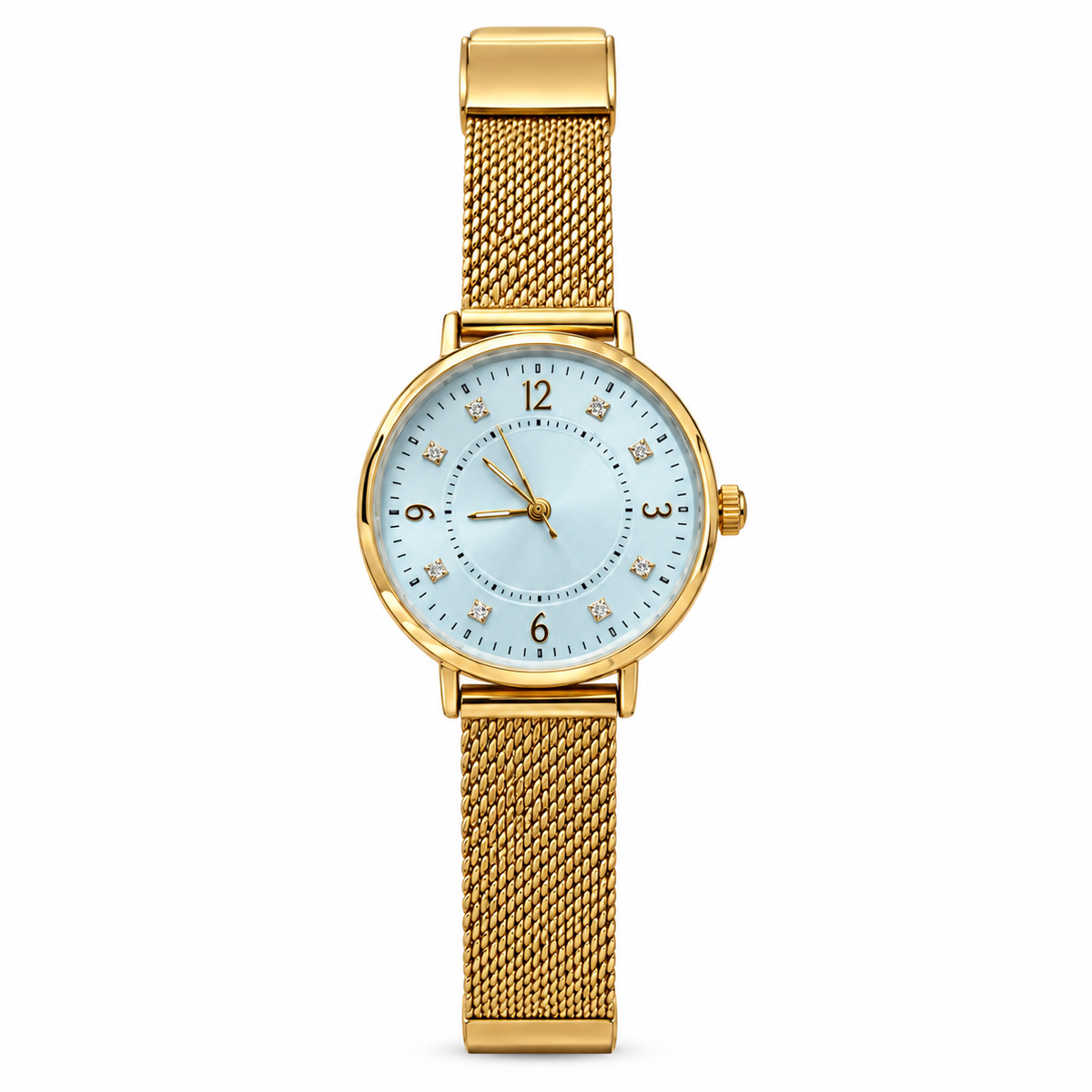 Montre Lumière Dorée – Cadran Bleu & Brillants