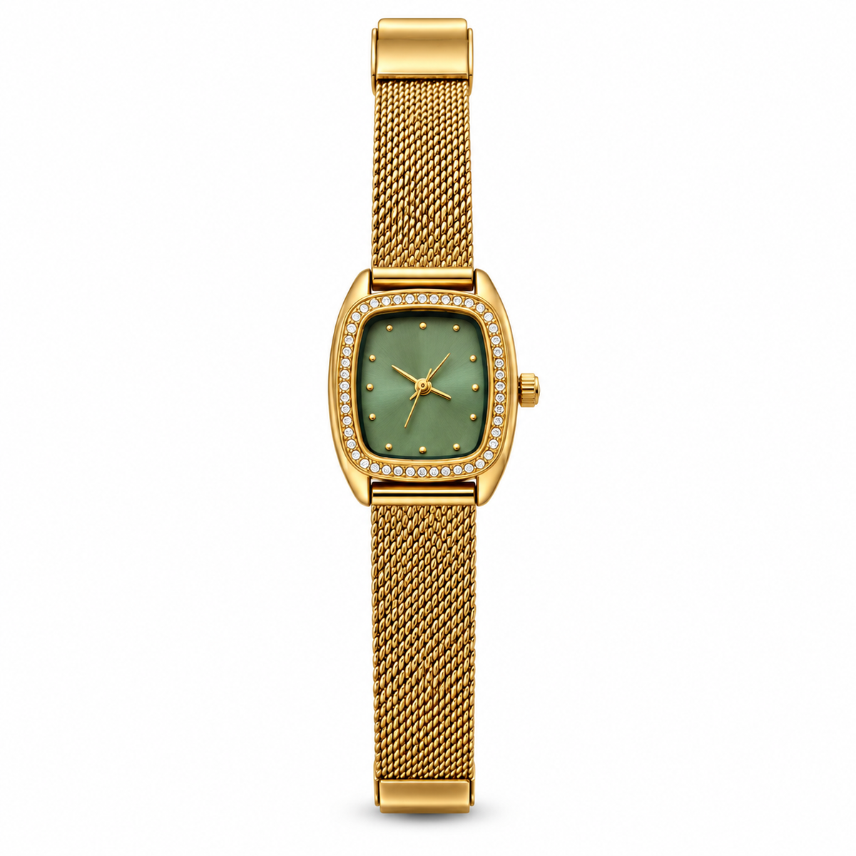 Montre Émeraude Dorée – Cadran Vert & Cristaux