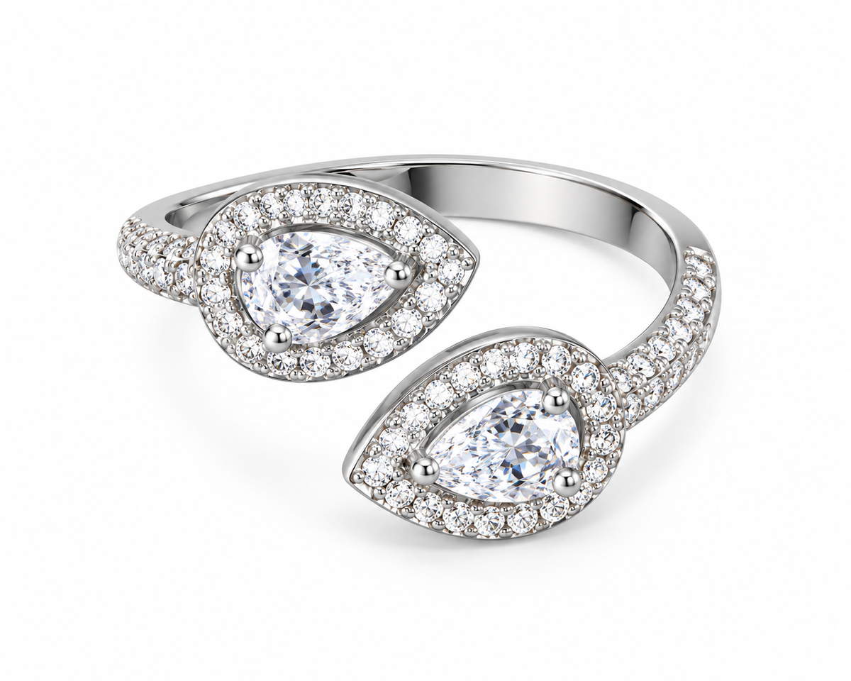 Bague Double Goutte Réglable – Argenté