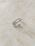 Bague Argentée Double Fleur Cristaux – Ajustable