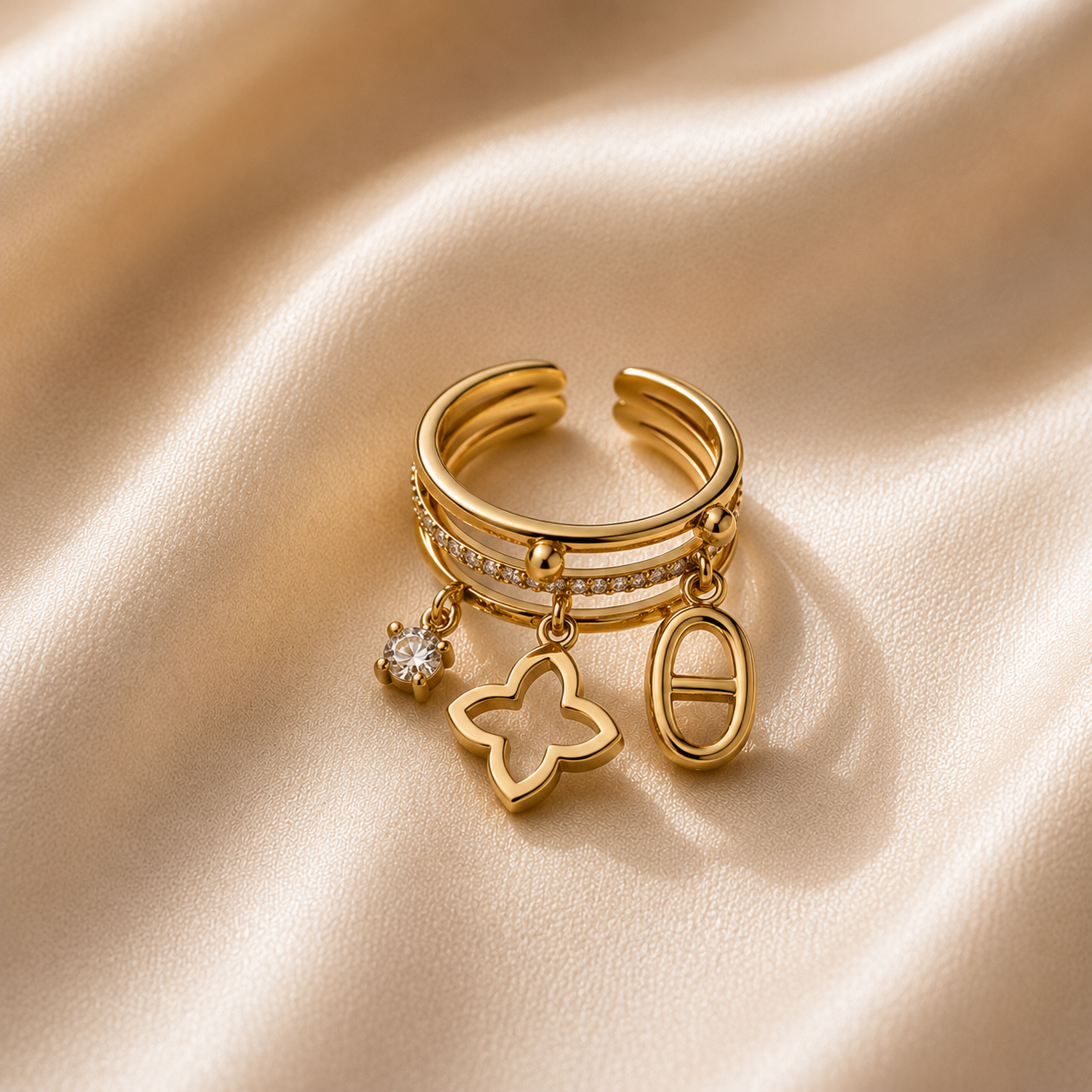 Bague Dorée Multi-Charms Luxe – Ajustable