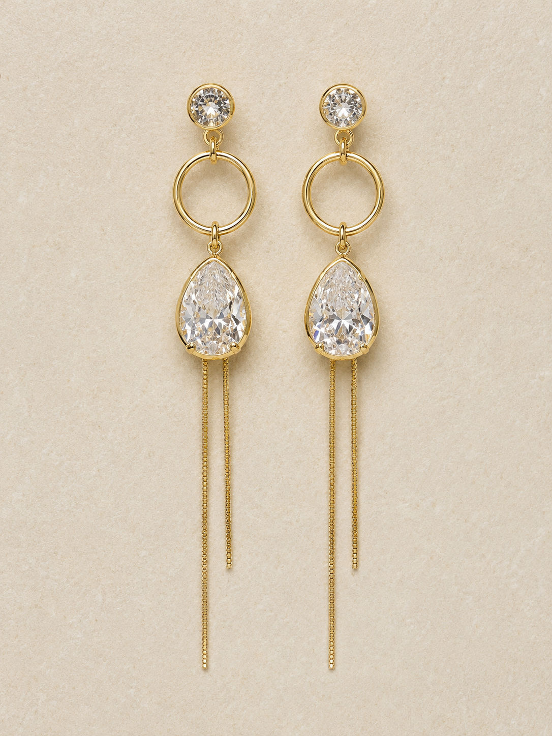 Boucles d'Oreilles Pendantes Cristal & Chaînes Dorées