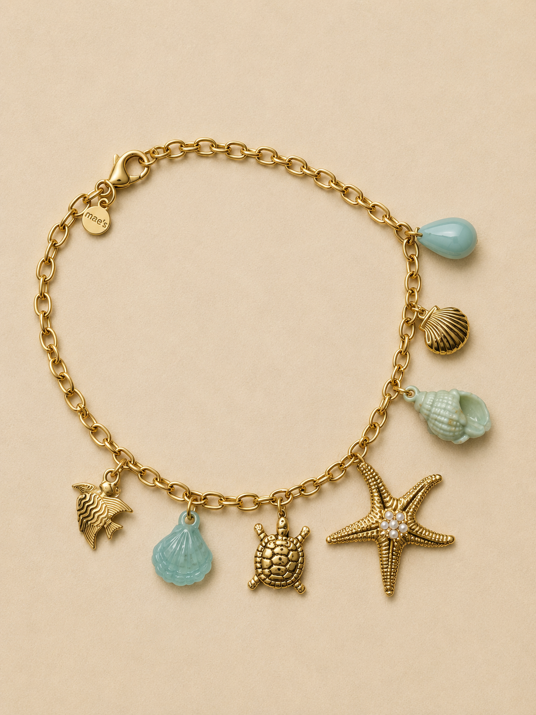 Collier Dorée Charms Marins Turquoise Mae's