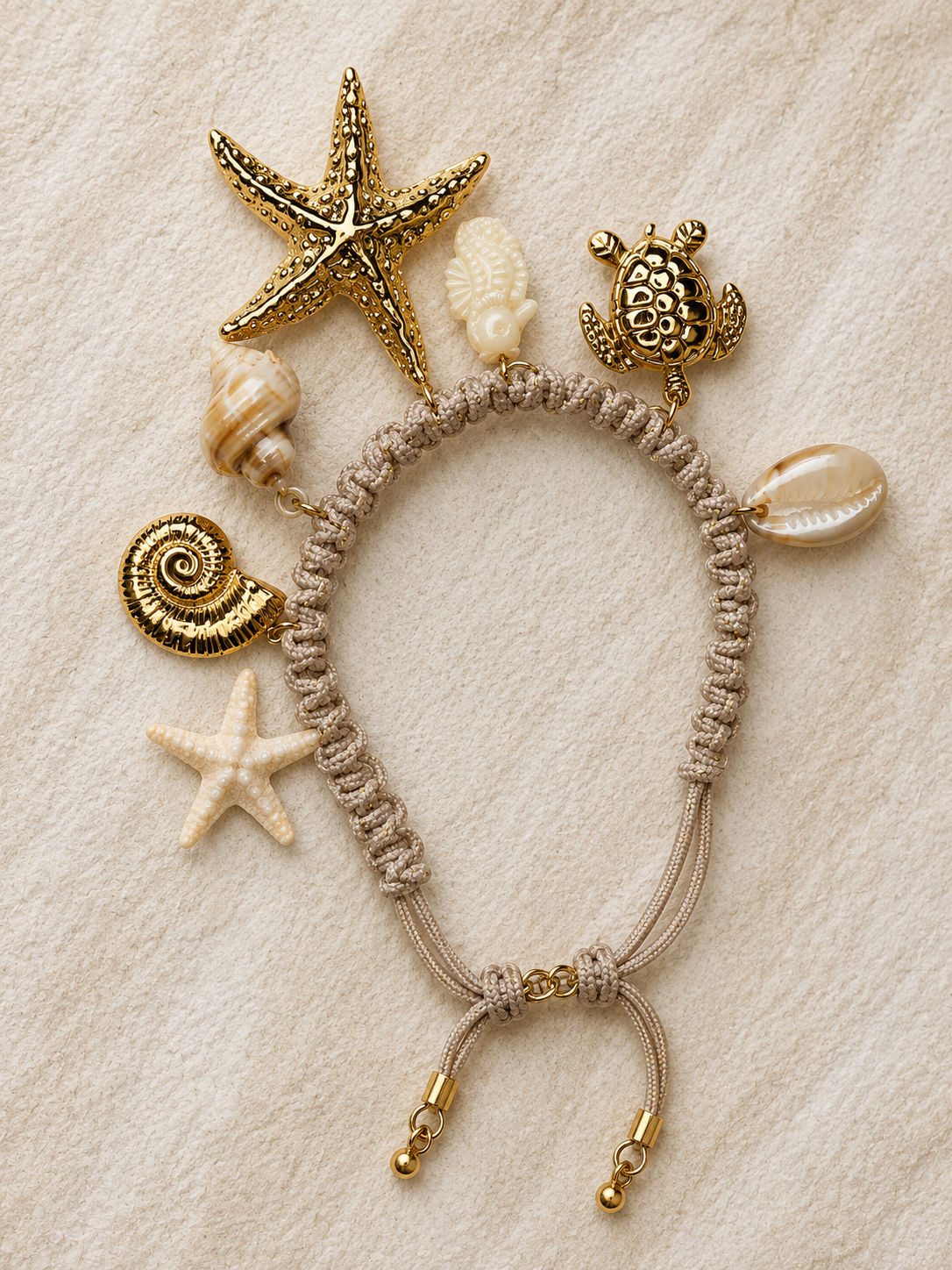 Collier Macramé Beige Charms Marins