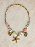 Collier Chaîne Dorée Perles Baroques & Coquillages Pastels