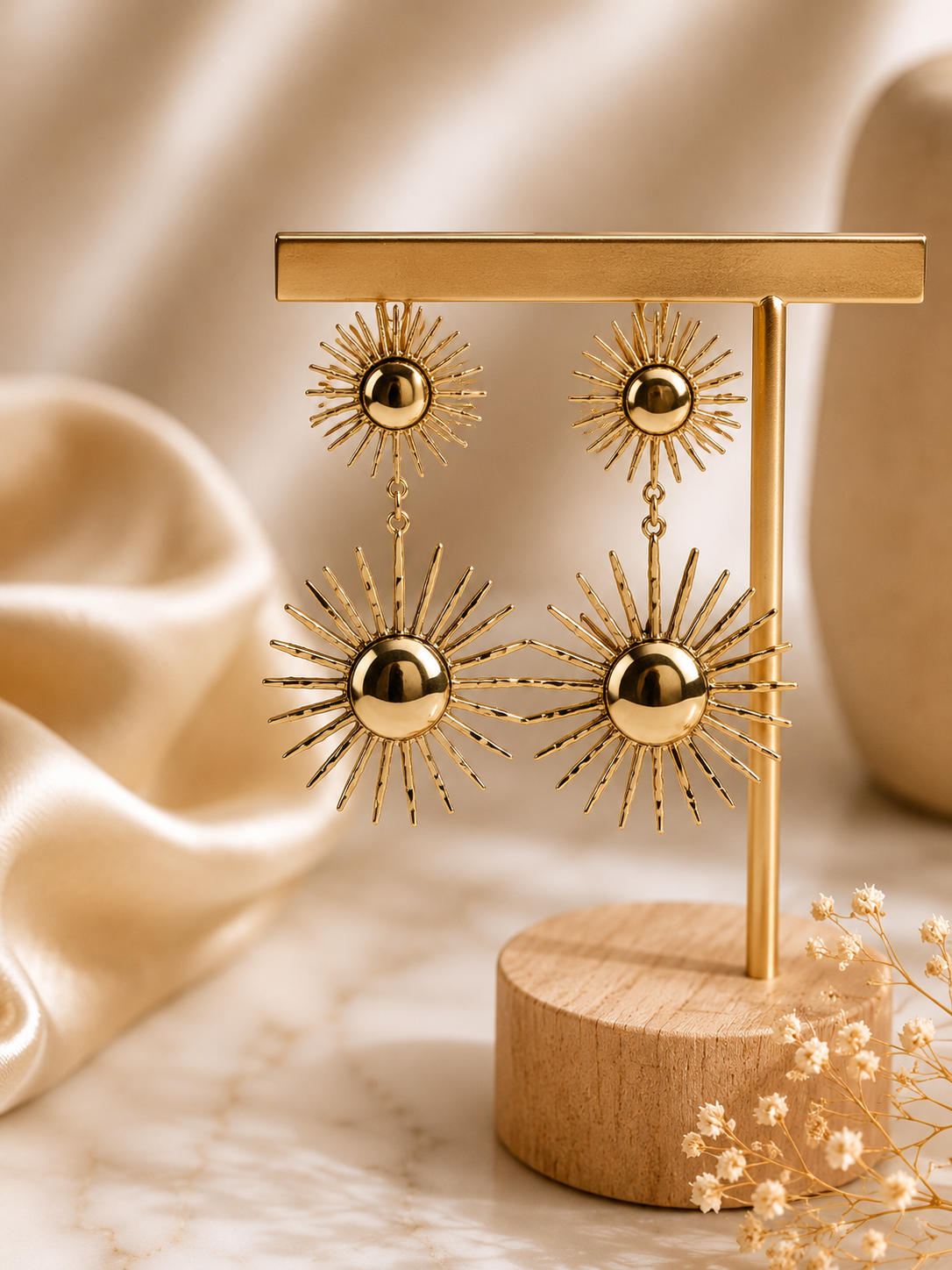 Boucles d'Oreilles Soleil Dorées – Double Starburst